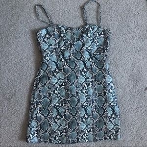 Honey Punch Blue Green Snake Skin Faux Leather Mini Dress